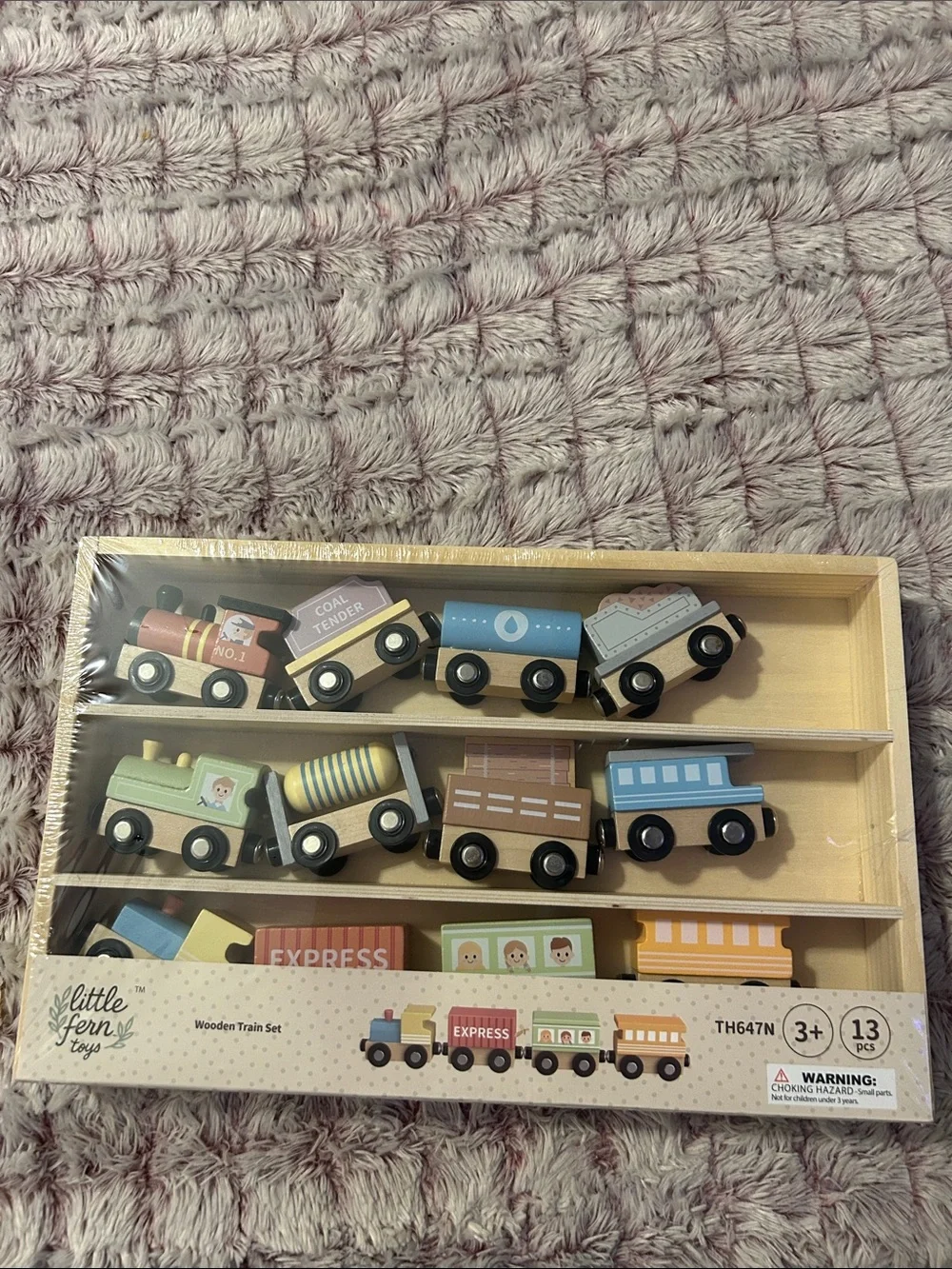 Little Fern Wooden Train Set - Multicolor Express Engine and Cars 13 pieces